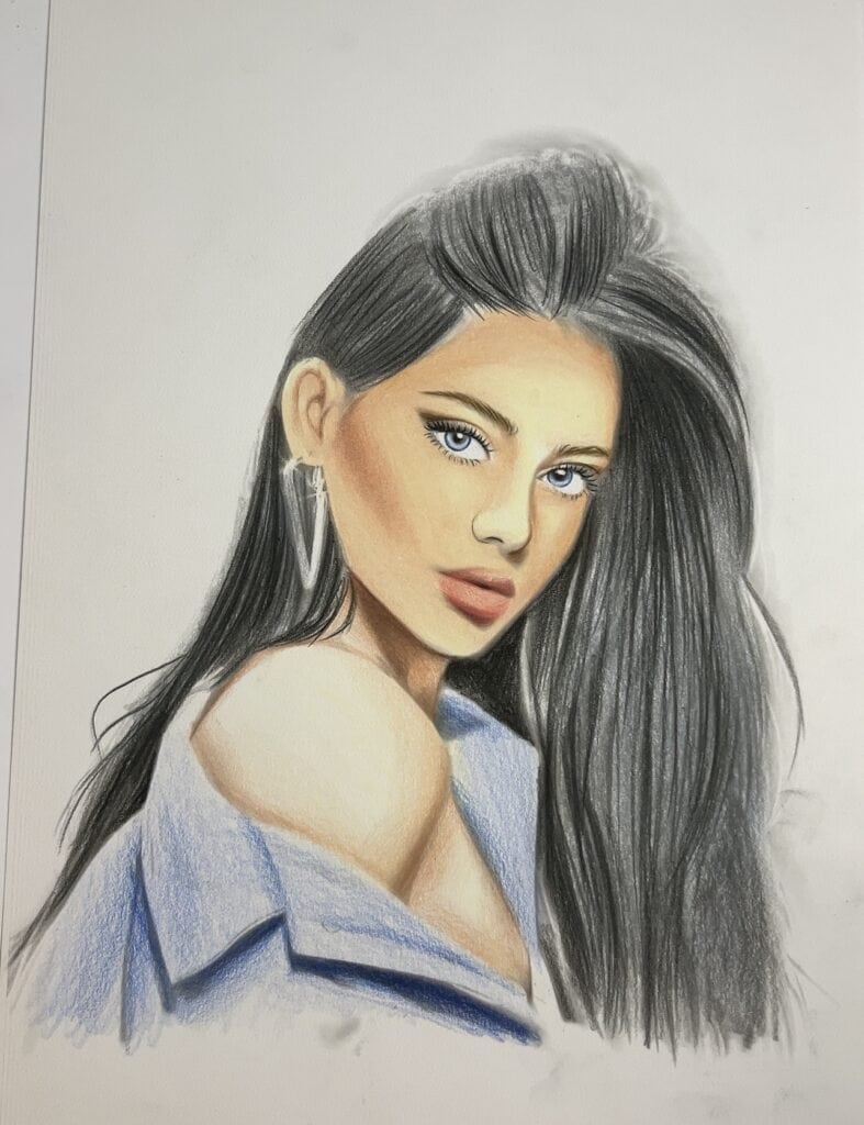 דיוקן פנים ציור בהזמנה אישית בעפרונות צבעוניים עבודת יד של רותם בן ישי