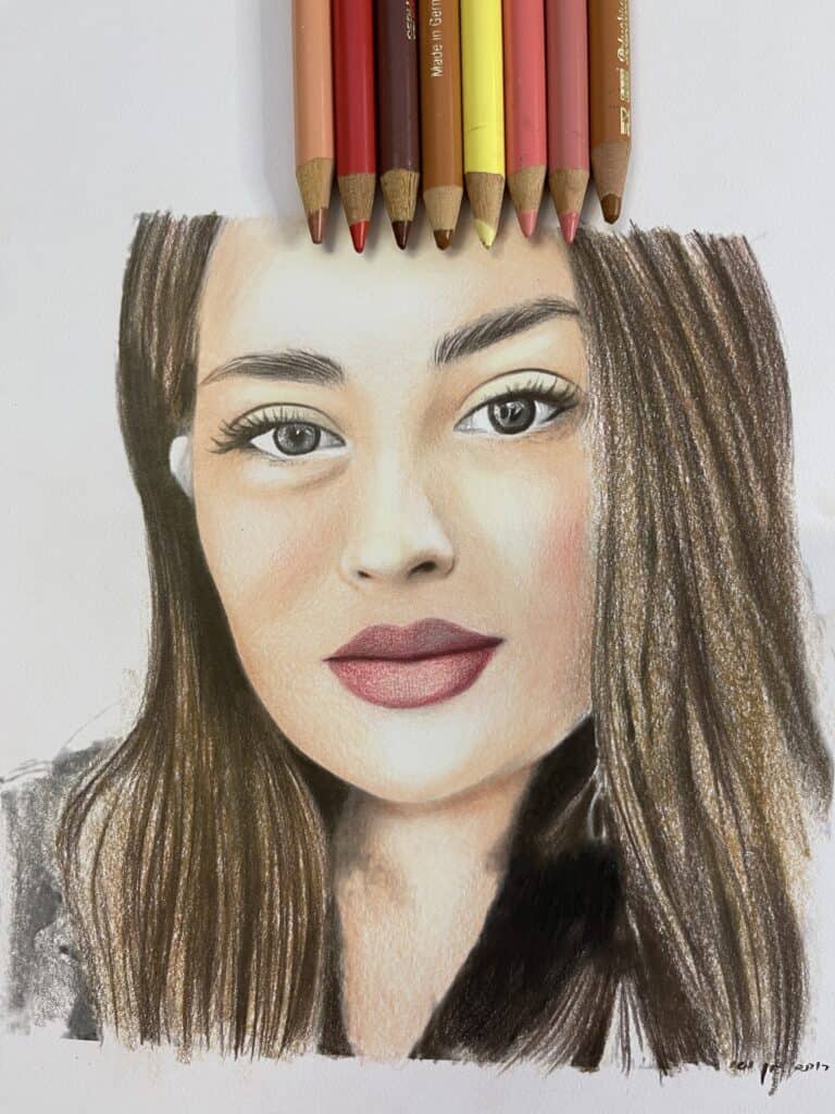 מתנה לאישה- ציור דיוקן פנים ציור בהזמנה אישית בעפרונות צבעוניים עבודת יד של רותם בן ישי