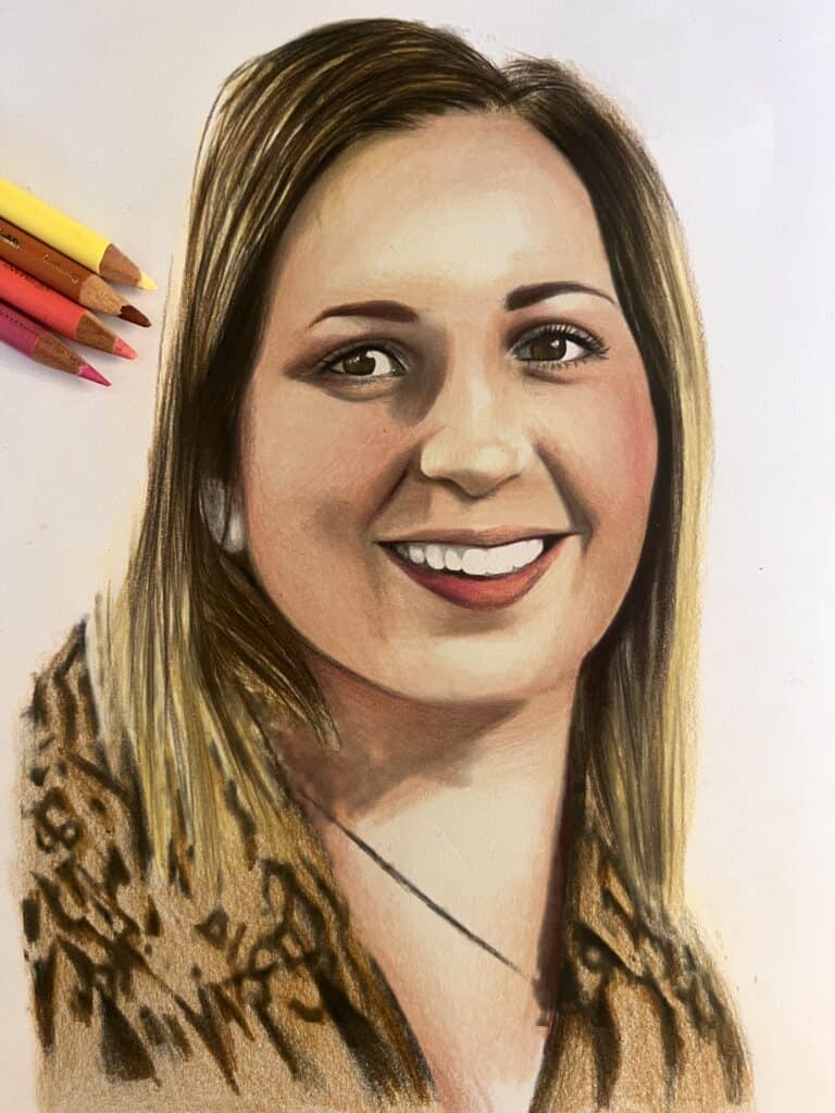 מתנה לאישה- ציור דיוקן פנים ציור בהזמנה אישית בעפרונות צבעוניים עבודת יד של רותם בן ישי