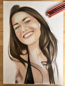 דיוקן פנים ציור בהזמנה אישית בעפרונות צבעוניים עבודת יד של רותם בן ישי