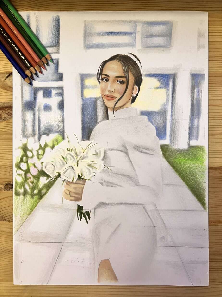 דיוקן פנים ציור בהזמנה אישית בעפרונות צבעוניים עבודת יד של רותם בן ישי