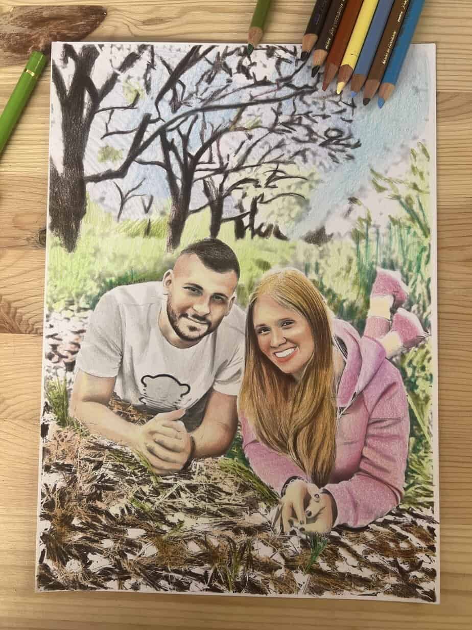 דיוקן פנים ציור בהזמנה אישית בעפרונות צבעוניים עבודת יד של רותם בן ישי