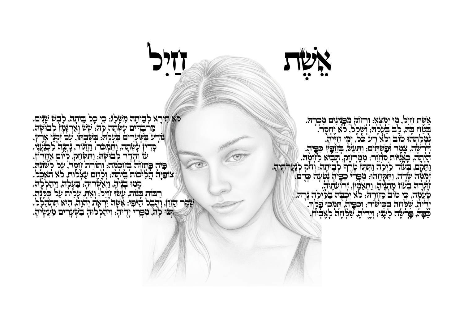 מתנה לאישה דתייה ציור שלה עם פסוקי אשת חיל